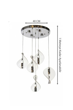 Gümüş Çemberli Serisi Geniş Dönence Çizgili Modern 5li Spiral Led Avize