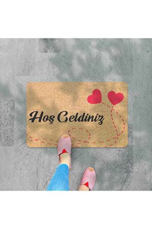 hoş geldiniz yazılır Coco Görünümlü Dekoratif Dış Kapı Önü ve Iç Mekan Paspası
