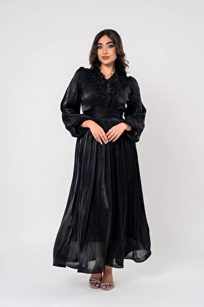 Boyundan Taş İşlemli Bel Detaylı Abiye Elbise ELB16091