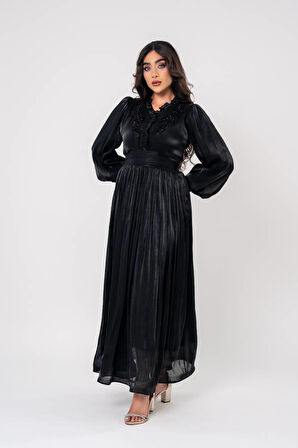 Boyundan Taş İşlemli Bel Detaylı Abiye Elbise ELB16091