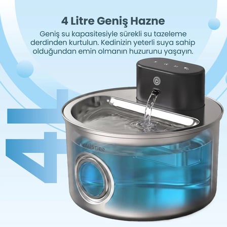 Haustier WF014 Otomatik Kablosuz Kedi Su Pınarı, Sensörlü , Bataryalı , Ultra Sessiz, Çelik , 4Lt Hazne