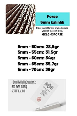 Kadın Gümüş Kolye - 5mm Forse Model 925 Ayar kadın Gümüş Kolye Zincir