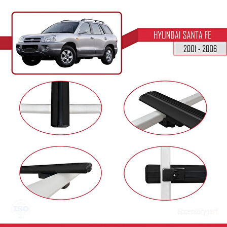 Hyundai Santa Fe (SM) 2001-2006 Arası ile Uyumlu BASIC Model Ara Atkı Tavan Barı Siyah 2 Adet