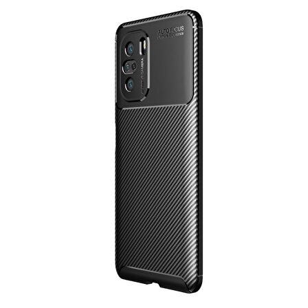 Smcase Xiaomi Redmi K40 Kılıf Negro Karbon Desenli Silikon  Nano Ekran Koruyucu