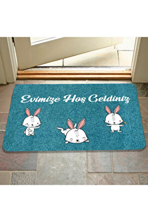 Dijital Baskılı kapı önü paspas Hoşgeldiniz Yazılı Çiçek Desen ve tavşan Iç ve Dış Kapı Yıkanabilir