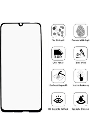 Huawei P Smart 2019 Kırılmaz Cam Tam Kaplayan Ekran Koruyucu - Siyah - Extra İnce
