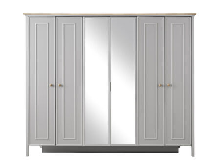Yakamoz 6 Kapaklı Aynalı Elbise Dolabı Gardrop 253x64x213 