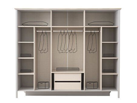 Yakamoz 6 Kapaklı Aynalı Elbise Dolabı Gardrop 253x64x213 