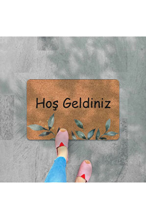 Modern Dijital Baskı - Hoş Geldiniz Yazalı Paspas - Kaymaz Taban Kapı Önü Paspası