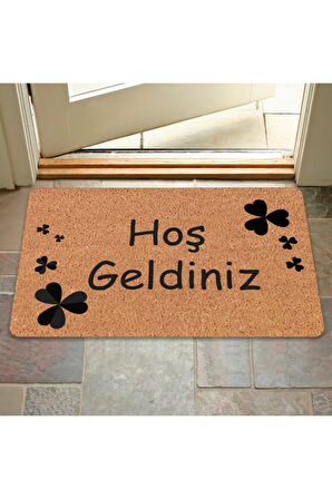 Modern Dijital Baskı - Hoş Geldiniz Yazalı Paspas - Kaymaz Taban Kapı Önü Paspası