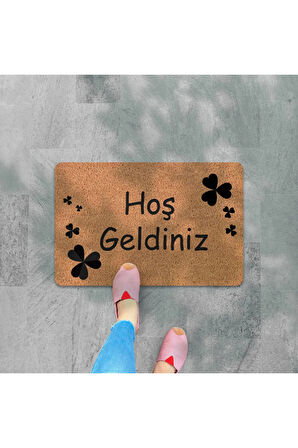 Modern Dijital Baskı - Hoş Geldiniz Yazalı Paspas - Kaymaz Taban Kapı Önü Paspası
