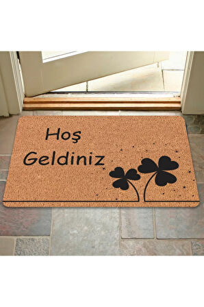 Modern Dijital Baskı - Hoş Geldiniz Yazalı Paspas - Kaymaz Taban Kapı Önü Paspası
