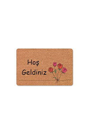 Modern Dijital Baskı - Hoş Geldiniz Yazalı Paspas - Kaymaz Taban Kapı Önü Paspası