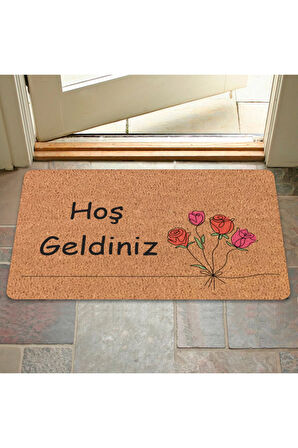 Modern Dijital Baskı - Hoş Geldiniz Yazalı Paspas - Kaymaz Taban Kapı Önü Paspası