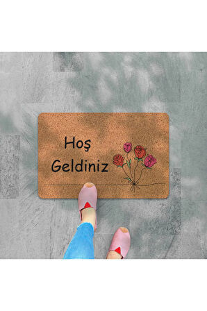 Modern Dijital Baskı - Hoş Geldiniz Yazalı Paspas - Kaymaz Taban Kapı Önü Paspası