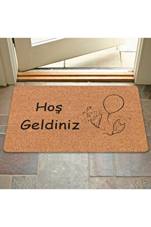Modern Dijital Baskı - Hoş Geldiniz Yazalı Paspas - Kaymaz Taban Kapı Önü Paspası