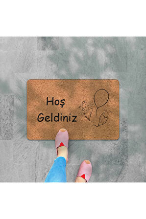 Modern Dijital Baskı - Hoş Geldiniz Yazalı Paspas - Kaymaz Taban Kapı Önü Paspası