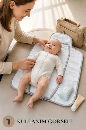Babydola Seyahat Pratik Alt Açma Minderi Premium Kalite | Katlanabilir Bebek Alt Değiştirme Matı | Su Geçirmez | Cepli Taşınabilir Alt Açma Çantası 49x75 cm