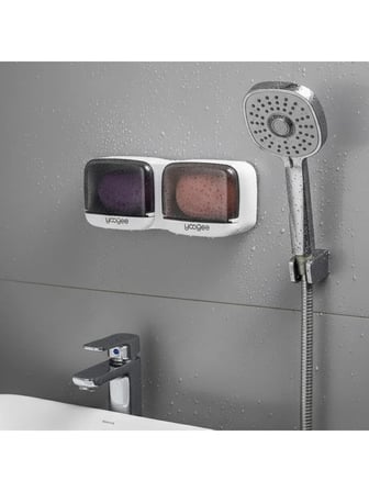 Duvara Monte İkili Kapaklı Plastik Katı Sabunluk Organizer – Banyo & Mutfak İçin Yapışkanlı Sabun Kutusu 