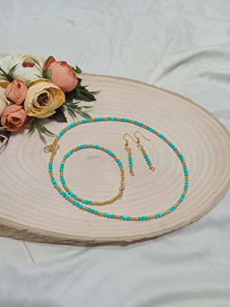 MAVİ KOLYE, BİLEKLİK VE KÜPE TAKI SETİ