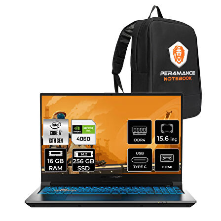 Erazer Deputy P60i Intel Core i7 13620H 16GB 256GB SSD RTX4060/8GB 15.6" FHD 144Hz FDOS Taşınabilir Bilgisayar & PER4 Çanta