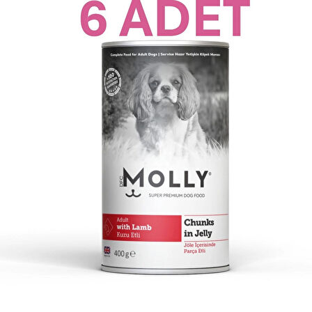 Molly Jöle İçinde Parça Kuzu Etli Yetişkin Köpek Konservesi 6*400gr (6 ADET)