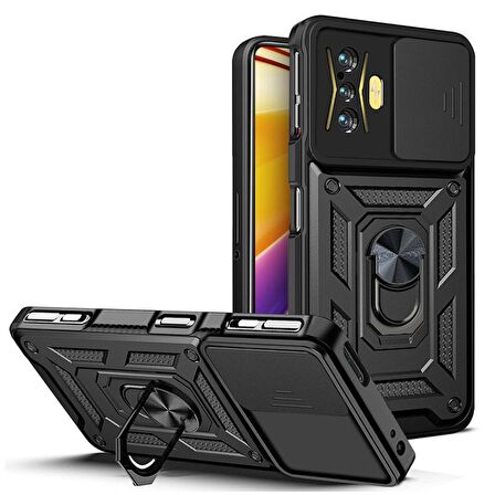 Gpack Xiaomi Redmi K40 Gaming Kılıf Sert Silikon Tank Aramid Sürgülü Vega Yüzüklü