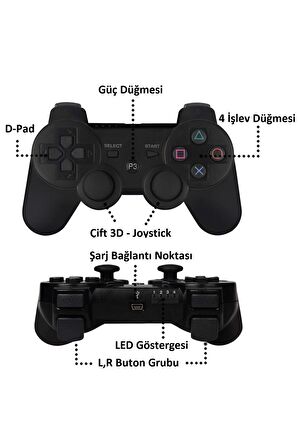 Ps3 Kablosuz Oyun Kolu Dualshock 3 Wireless Controller Joystick + Şarj Kablosu