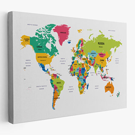 Harita Sepeti Dünya Haritası Dekoratif Kanvas Tablo Ülke ve Başkentli 1545