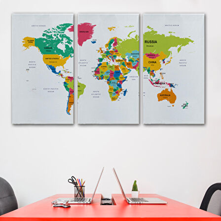 Harita Sepeti Dünya Haritası Dekoratif Kanvas Tablo Ülke ve Başkentli 1545