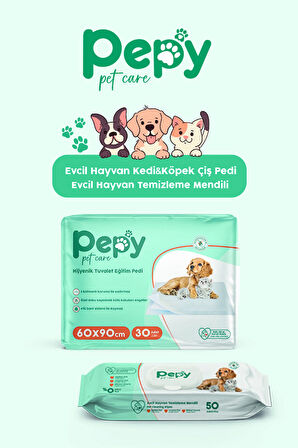 Çiş Pedi Yatak Koruyucu 60x90cm 2 paket 60 Adet + Evcil Hayvan Temizleme Mendili 2 paket 100 Adet