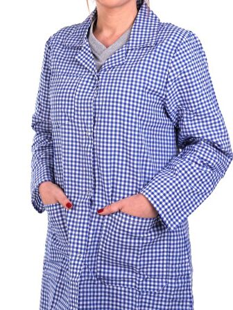 Pötikare Mavi Kadın Önlük-Kareli Kadın İş Önlüğü