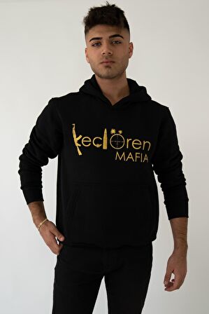 KEÇİÖREN MAFIA Kapşonlu Siyah Unisex Sweatshirt Hoodie Polar - LARGE