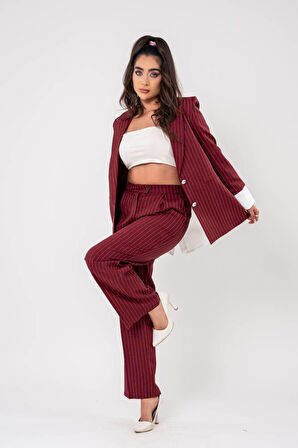 Asmetrik Kesim Gömlek Deteylı Blazer Ceket Pantolon Takım TKM08013