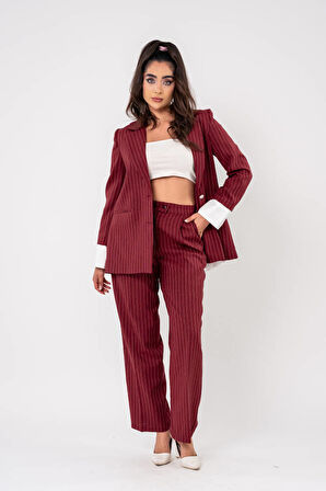 Asmetrik Kesim Gömlek Deteylı Blazer Ceket Pantolon Takım TKM08013