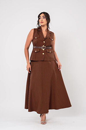 Cep Detaylı Düğme Aksesurlı Yelek Etek Takım TKM16065