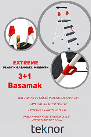 Extreme Plastik 3+1 Basamaklı Metal Merdiven