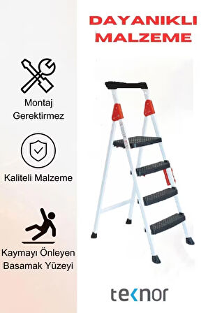 Extreme Plastik 3+1 Basamaklı Metal Merdiven
