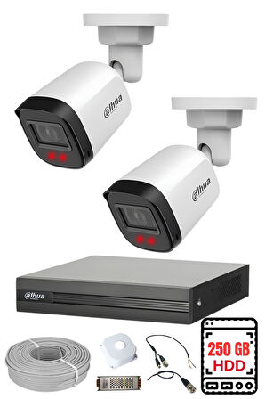 FURY DAHUA 2 Kameralı Gece Görüşlü Su Geçirmez FULL HD Güvenlik Kamerası Seti 250GB