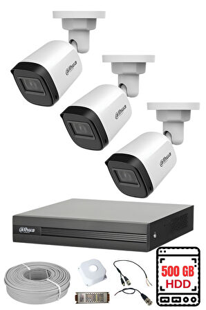 DAHUA 3 Kameralı Gece Görüşlü Su Geçirmez FULL HD Güvenlik Kamerası Seti 500GB