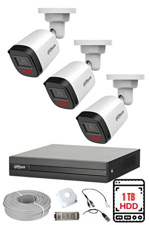 DAHUA 3 Kameralı Gece Görüşlü Su Geçirmez FULL HD Güvenlik Kamerası Seti 1TB