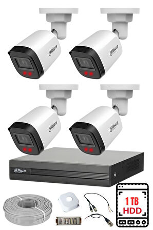 DAHUA 4 Kameralı Gece Görüşlü Su Geçirmez FULL HD Güvenlik Kamerası Seti 1TB