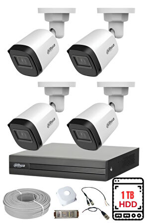 DAHUA 4 Kameralı Gece Görüşlü Su Geçirmez FULL HD Güvenlik Kamerası Seti 1TB