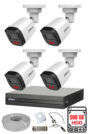 DAHUA 4 Kameralı Gece Görüşlü Su Geçirmez FULL HD Güvenlik Kamerası Seti 500GB