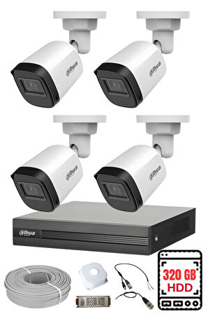DAHUA 4 Kameralı Gece Görüşlü Su Geçirmez FULL HD Güvenlik Kamerası Seti 32GB