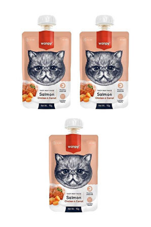 Wanpy Taze Somon & Tavuklu Kedi Et Ezmesi 90 Gr. X 3 Adet