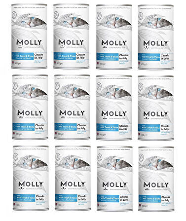 Molly Alabalıklı ve Ton Balıklı Jöleli Kedi Konservesi 400 Gr. X 12 Adet