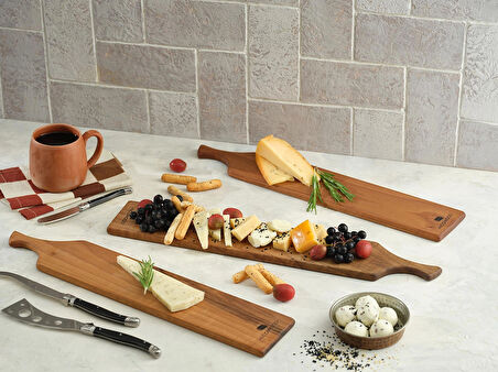 Doğal Ceviz Ahşap El Yapımı Sunum Tahtası – 3’lü Set (45x10x1.5cm)