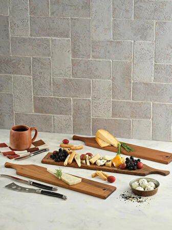  Doğal Ceviz Ahşap El Yapımı Sunum Tahtası – 3’lü Set (45x10x1.5cm)