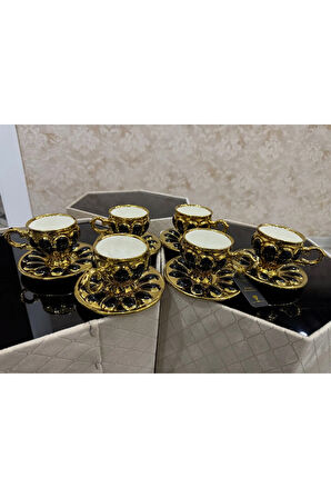 6 KİŞİİK PAPATYA DESENLİ LÜKS PORSELEN KAHVE FİNCAN